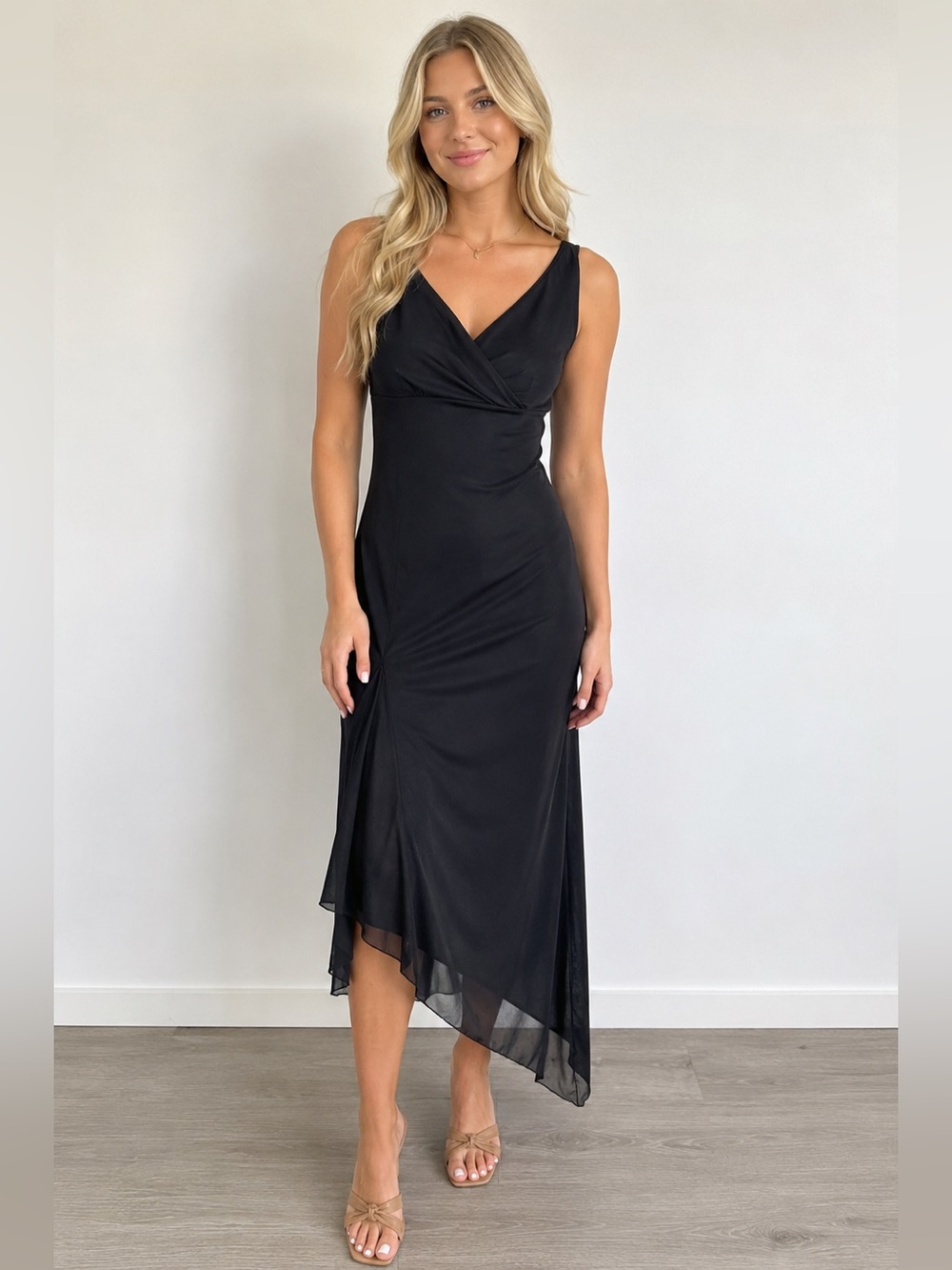 Vintage Womens Y2K Whimsigoth Asymmetrical Midi Slip Dress Size S Black Fairy